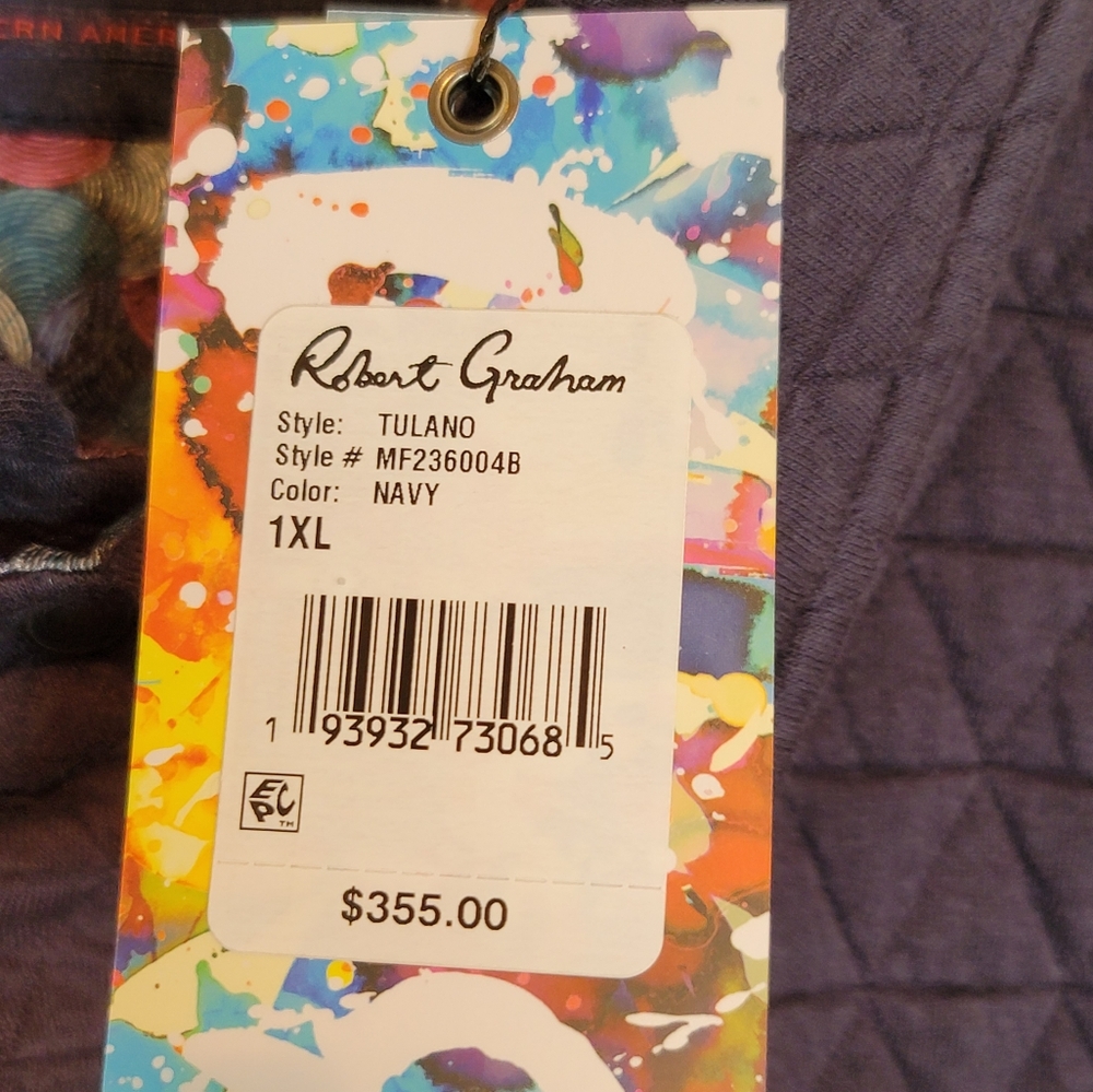 NWT-Robert Graham Tulano Quilted Shirt Jacket Navy Size 1X-Retail $355.00 - Picture 13 of 16